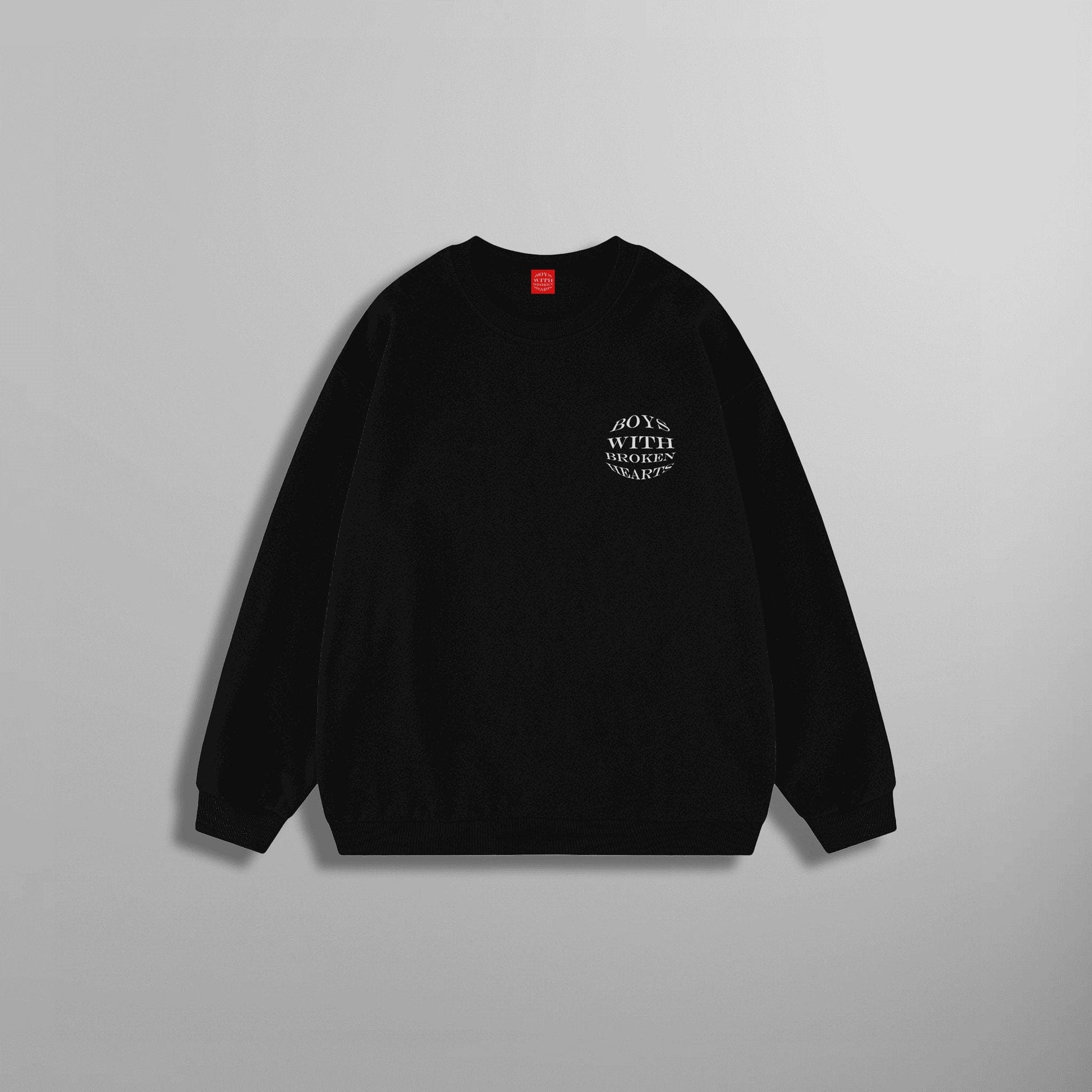 Boys With Broken Hearts Embroidery Black Plain Sweatshirt - Boys With Broken Hearts