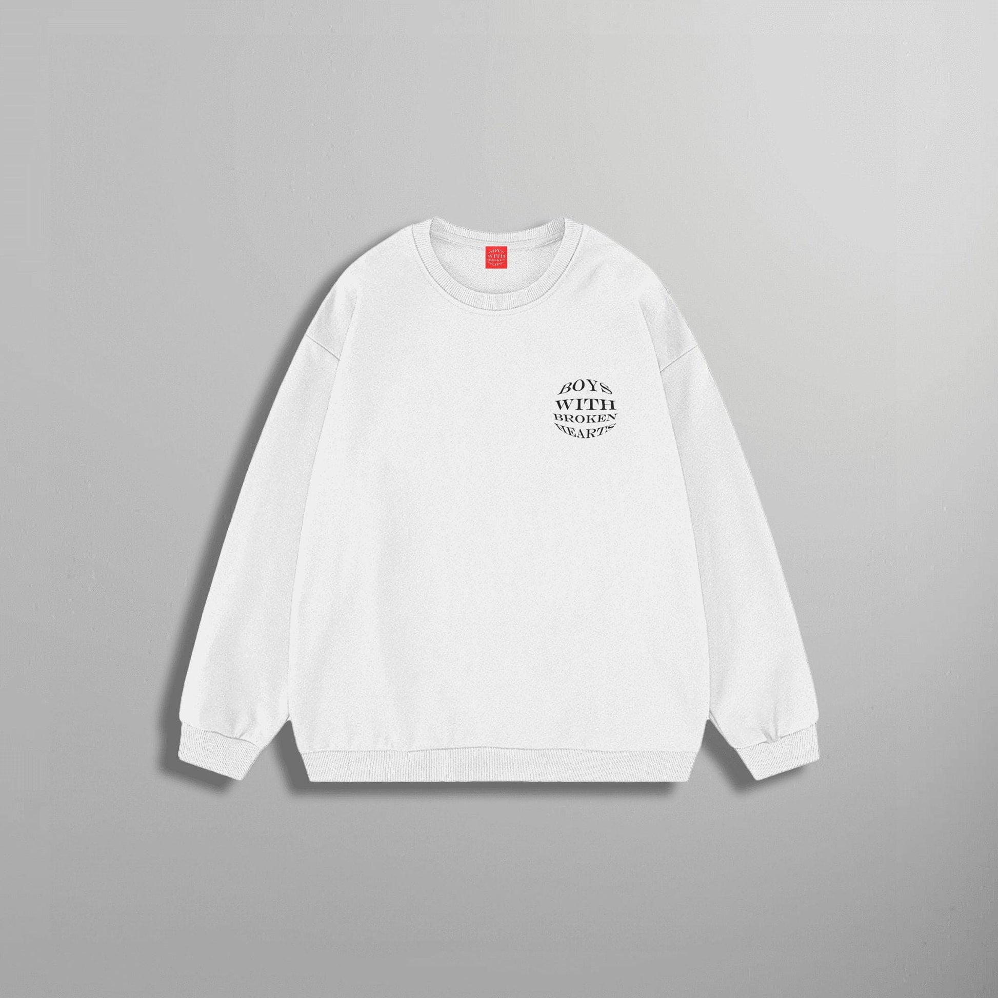 Boys With Broken Hearts Embroidery White Plain Sweatshirt - Boys With Broken Hearts