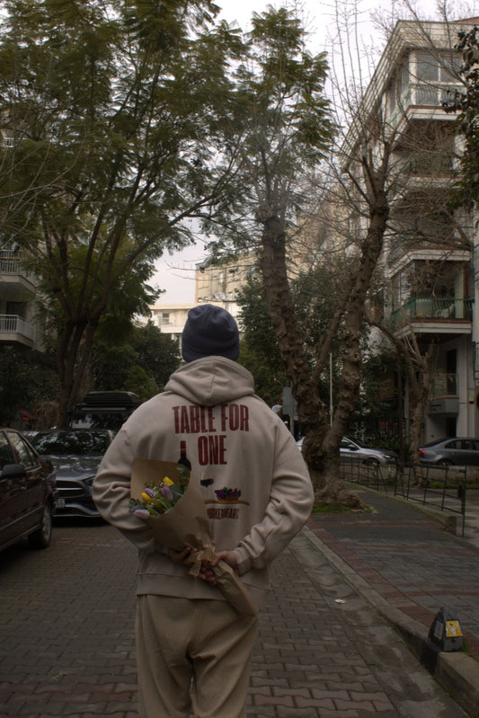 TABLE FOR ONE HOODIE BEIGE - Boys With Broken Hearts